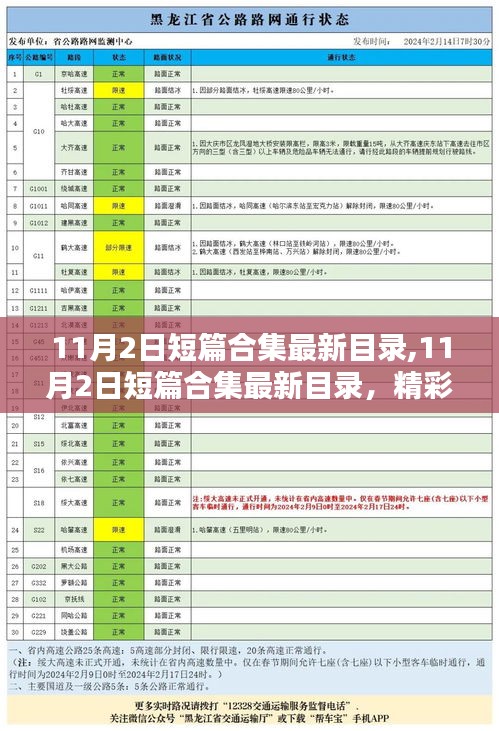 11月2日短篇合集最新目录，探索精彩纷呈的小说世界