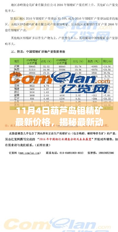 揭秘葫芦岛钼精矿最新价格动态及走势分析（以11月4日为例）