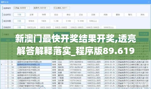 新澳门最快开奖结果开奖,透亮解答解释落实_程序版89.619
