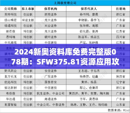 2024新奥资料库免费完整版078期：SFW375.81资源应用攻略