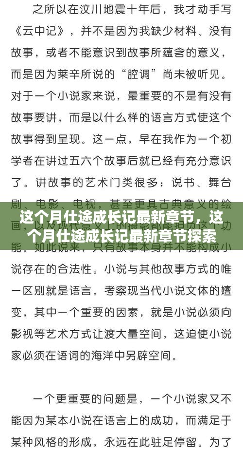 这个月仕途成长记，一路飙升的仕途之路最新章节探索