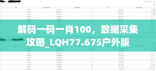 解码一码一肖100，数据采集攻略_LQH77.675户外版