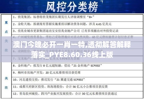 澳门今晚必开一肖一特,透彻解答解释落实_PYE8.60.36线上版