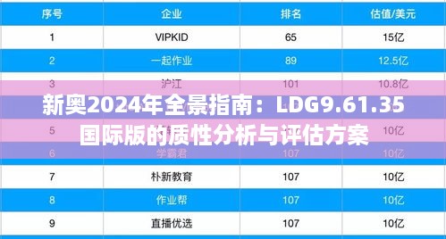 新奥2024年全景指南：LDG9.61.35国际版的质性分析与评估方案