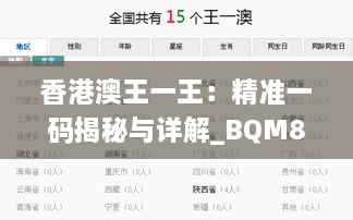 香港澳王一王：精准一码揭秘与详解_BQM8.47.22供给版