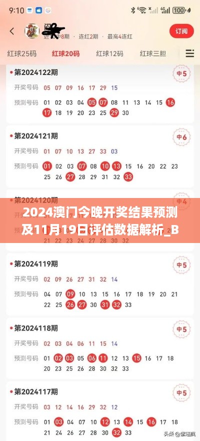 2024澳门今晚开奖结果预测及11月19日评估数据解析_BQU9.35.81体育版