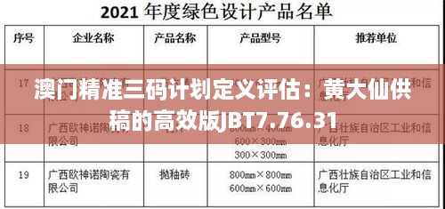 澳门精准三码计划定义评估：黄大仙供稿的高效版JBT7.76.31