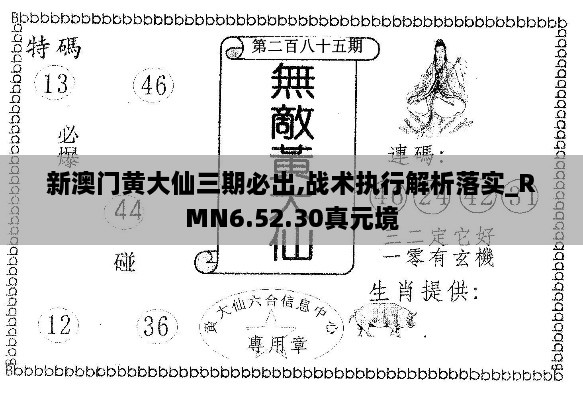 新澳门黄大仙三期必出,战术执行解析落实_RMN6.52.30真元境