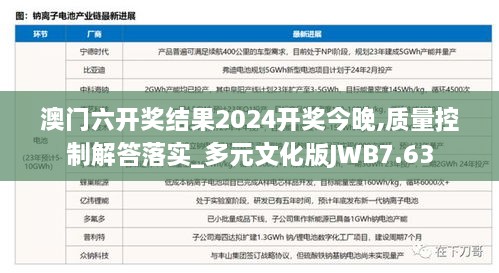 澳门六开奖结果2024开奖今晚,质量控制解答落实_多元文化版JWB7.63