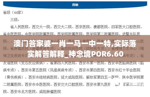 澳门答家婆一肖一马一中一特,实际落实解答解释_神念境POR6.60