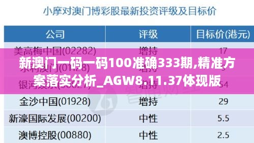 新澳门一码一码100准确333期,精准方案落实分析_AGW8.11.37体现版