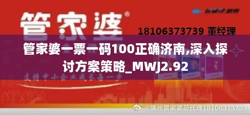 管家婆一票一码100正确济南,深入探讨方案策略_MWJ2.92