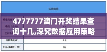 4777777澳门开奖结果查询十几,深究数据应用策略_娱乐版CCG2.40