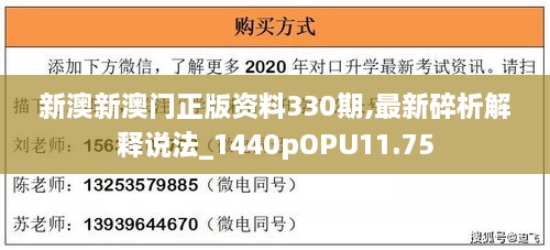 新澳新澳门正版资料330期,最新碎析解释说法_1440pOPU11.75