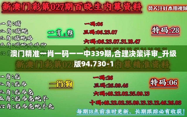 澳门精准一肖一码一一中339期,合理决策评审_升级版94.730-1