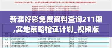 新澳好彩免费资料查询211期,实地策略验证计划_视频版8.604