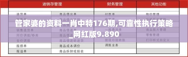 管家婆的资料一肖中特176期,可靠性执行策略_网红版9.890