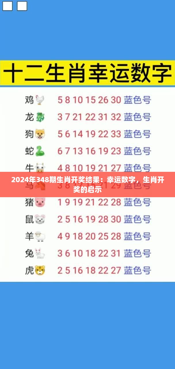 2024年348期生肖开奖结果：幸运数字，生肖开奖的启示