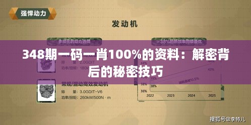 348期一码一肖100%的资料：解密背后的秘密技巧