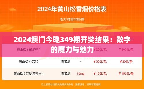 2024澳门今晚349期开奖结果：数字的魔力与魅力