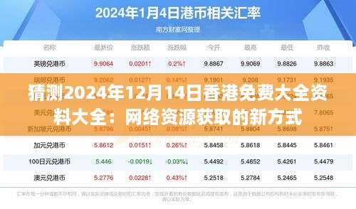 猜测2024年12月14日香港免费大全资料大全：网络资源获取的新方式