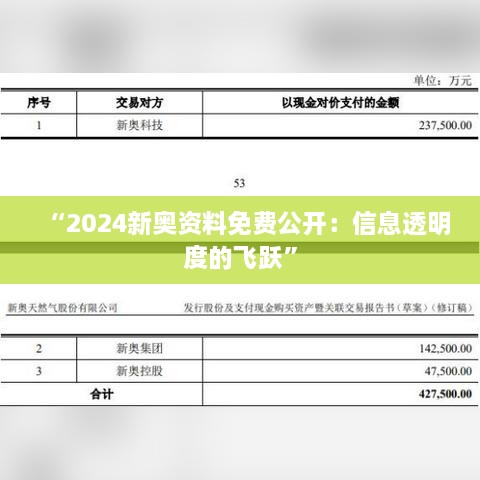 “2024新奥资料免费公开：信息透明度的飞跃”