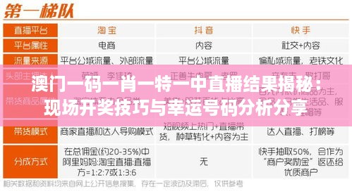 澳门一码一肖一特一中直播结果揭秘：现场开奖技巧与幸运号码分析分享