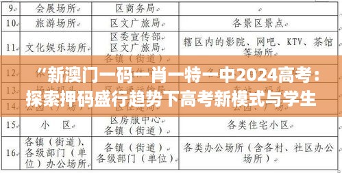 “新澳门一码一肖一特一中2024高考：探索押码盛行趋势下高考新模式与学生应对策略”