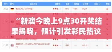 “新澳今晚上9点30开奖结果揭晓，预计引发彩民热议”