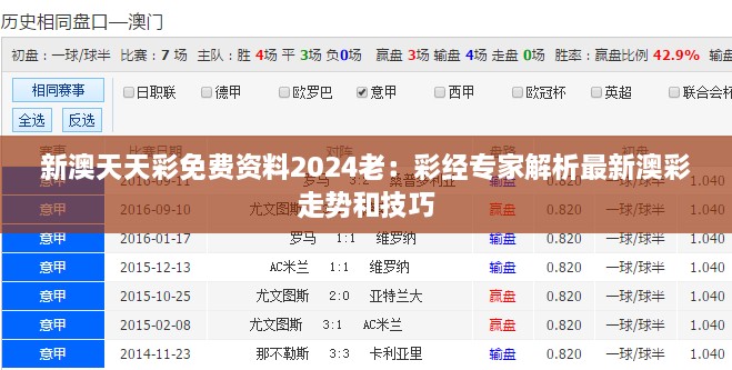 新澳天天彩免费资料2024老：彩经专家解析最新澳彩走势和技巧