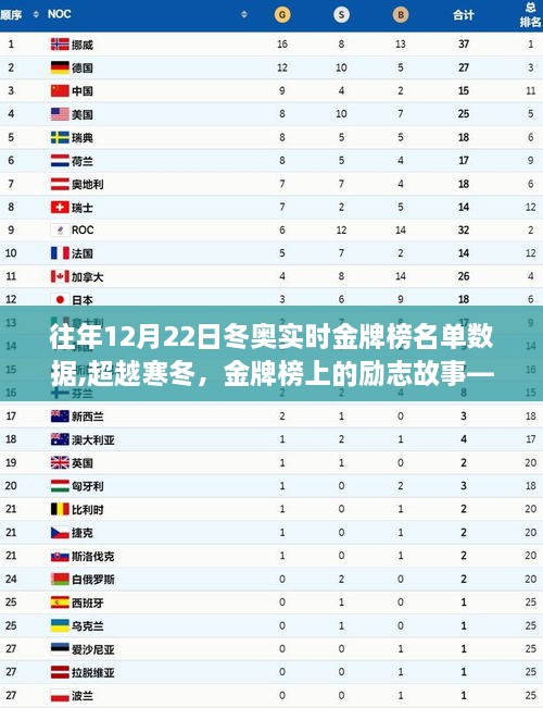 往年12月22日冬奥实时金牌榜，超越寒冬的励志故事与启示