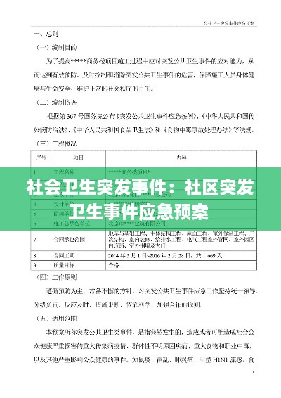 社会卫生突发事件：社区突发卫生事件应急预案 