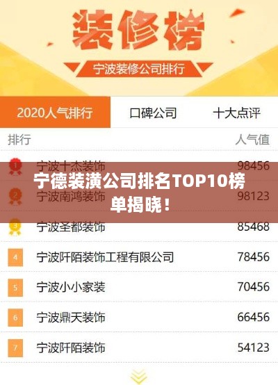 宁德装潢公司排名TOP10榜单揭晓！