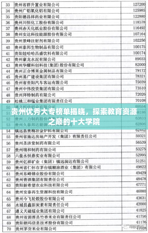 贵州优秀大专榜单揭晓，探索教育资源之巅的十大学院