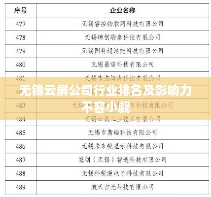 无锡云屏公司行业排名及影响力不容小觑