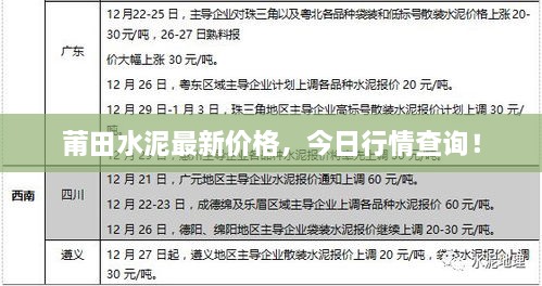 莆田水泥最新价格，今日行情查询！